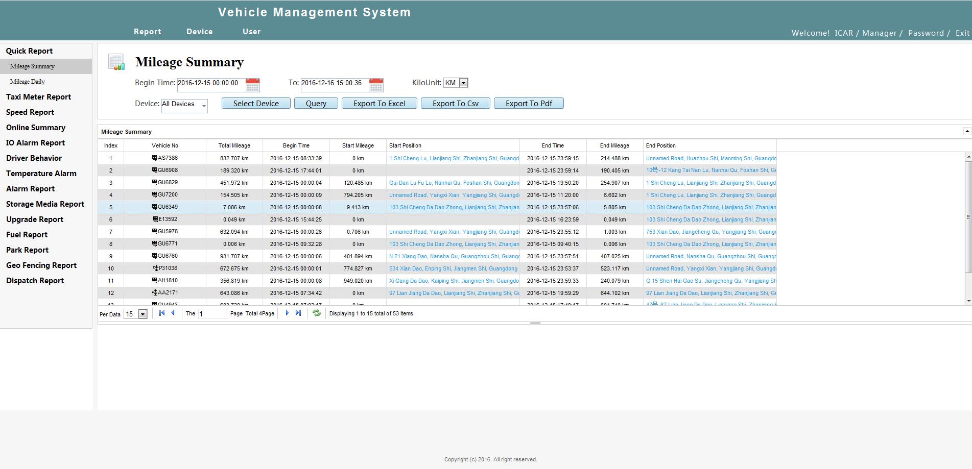 Intelligent vehicle monitoring system - WEB Client Picture1