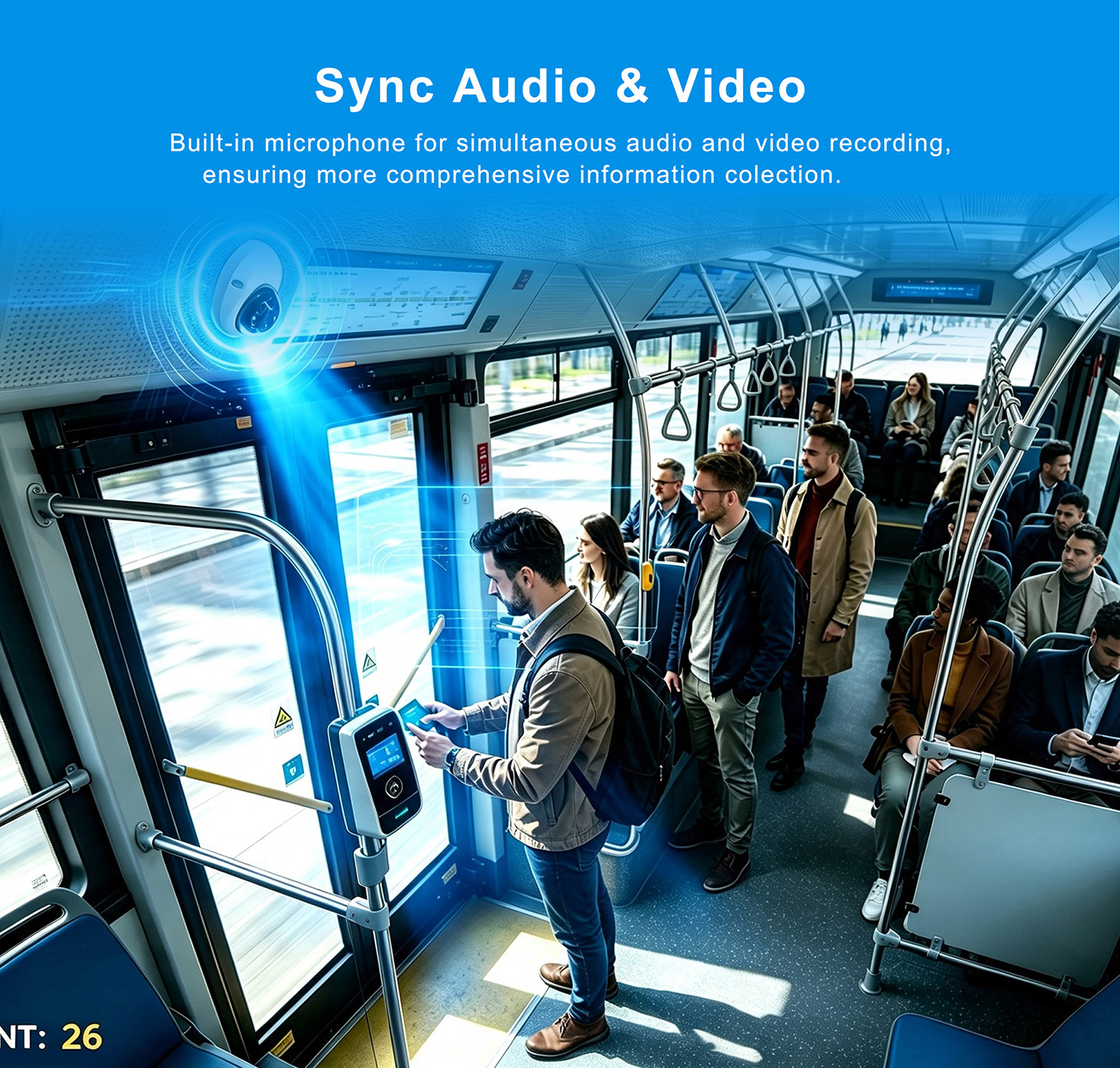 JI-MC947 AI Passenger Counter Camera Features - Sync Audio & Video JI-MC947 AI Passenger Counter Camera Features - Sync Audio & Video